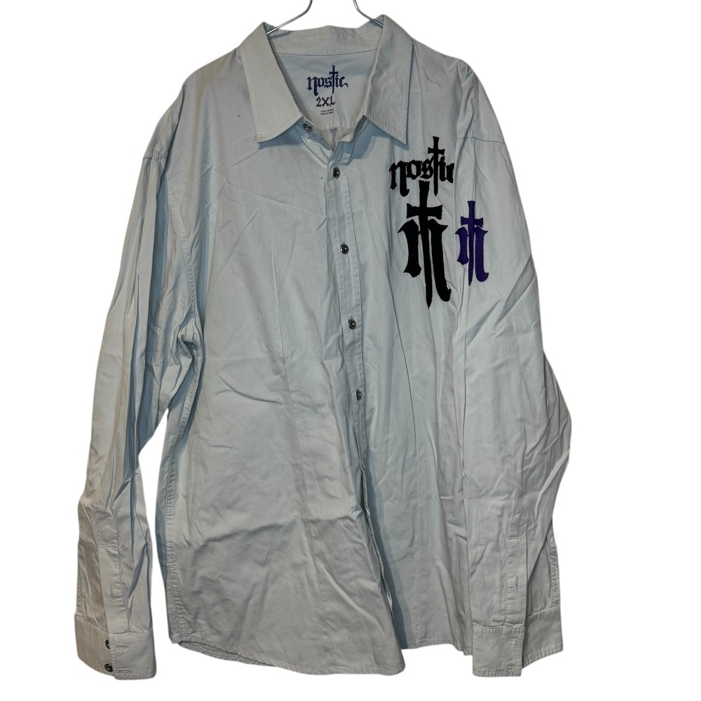 Nostic Men's Shirt Vintage Y2k Embroidered Dragon Long Sleeve Button Up Gray 2XL